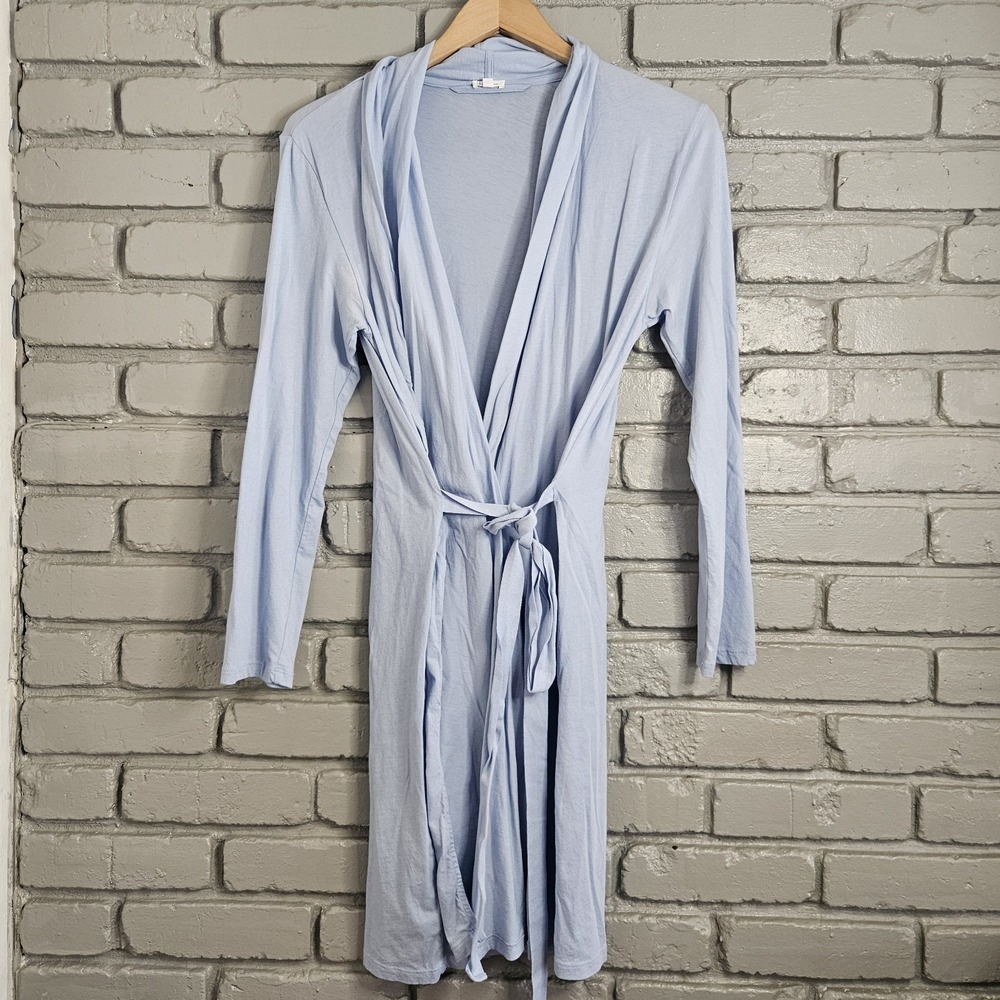 Skin Organic Robe Size 1 Pima Cotton Wrap Light Blue Loungewear